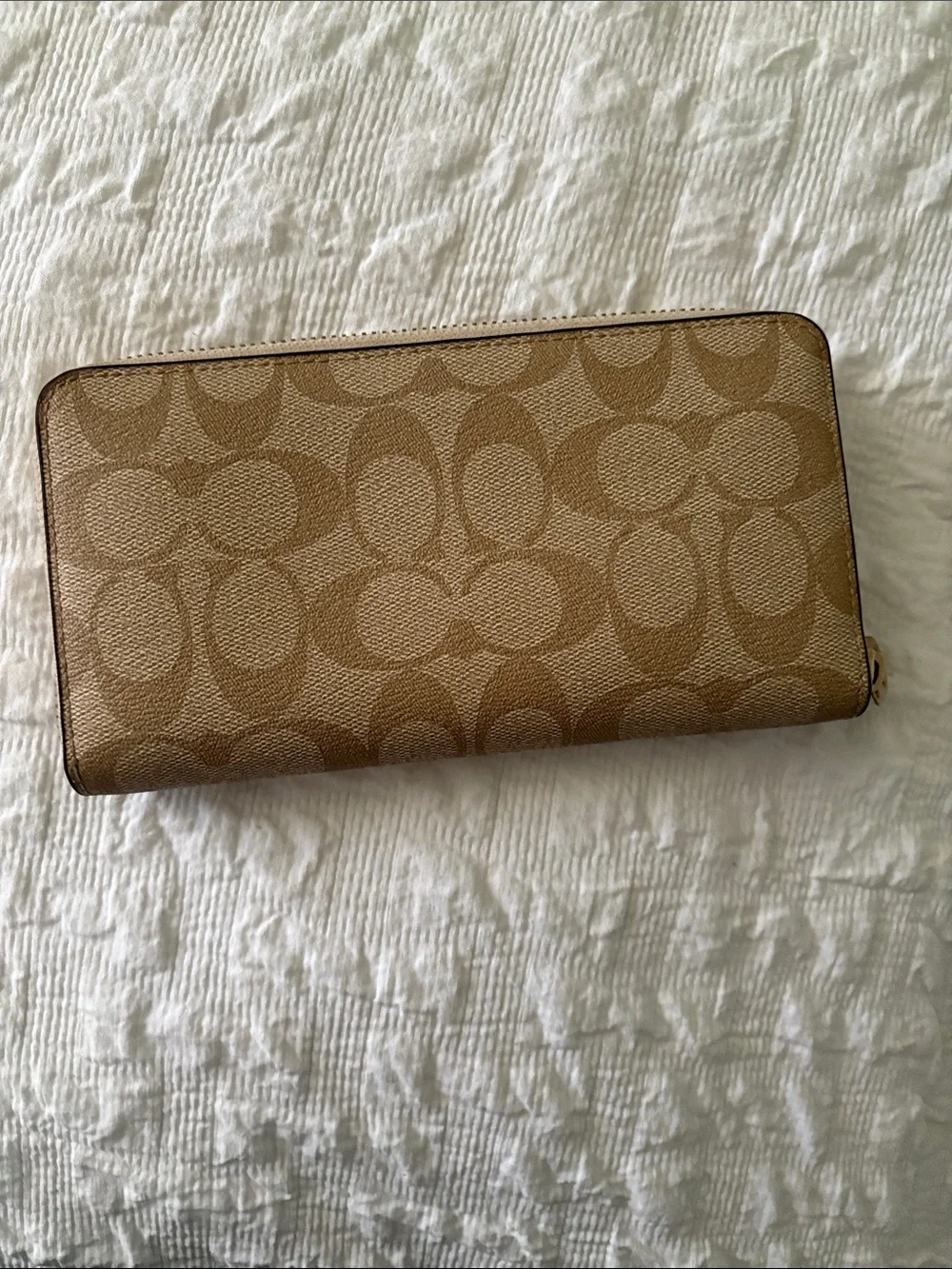 Coach Signature Zip Around Wallet in Light Brown